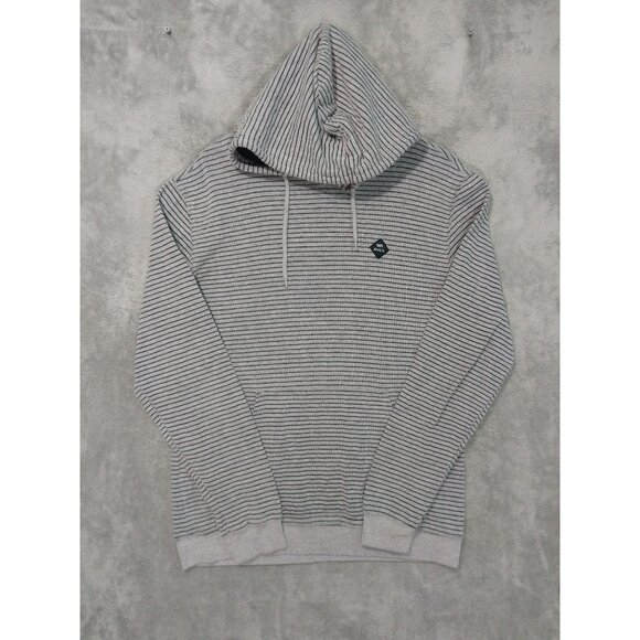 RVCA Shirt Mens Large Gray Striped Hoodie Long Sleeve Regular Fit Surf Skate - Picture 1 of 7